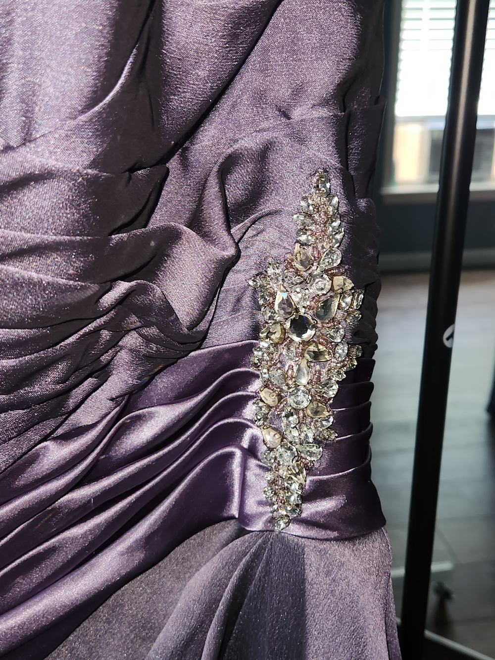 Jade Lavender Purple Satin Wedding Dress with Crystal Embellishment